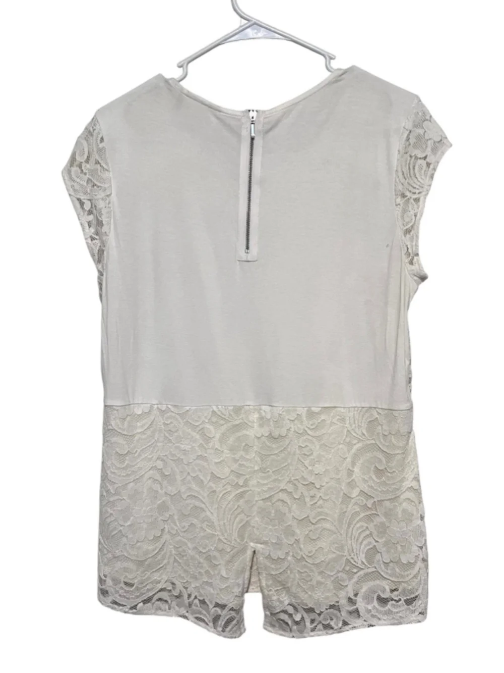 Chico's Lace Overlay Top Women’s Small 0 Cream Lined Zipper Back Cottagecore